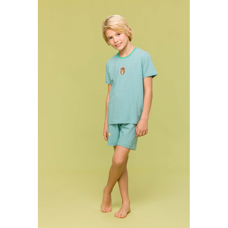 Jongens Pyjama Korte Broek en Streep groen/blauw