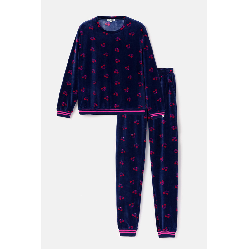 Pyjama in het Kersjes print donkerblauw